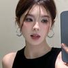 Silver Needle Diamond Round Earrings Korean Sweet and Cool Spice Girls Versatile Earrings Women's Simple Personality Earrings Niche Premium Sense