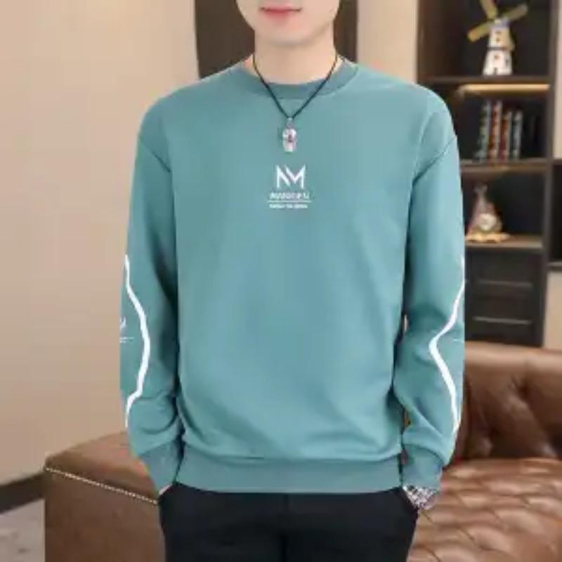 New Sweatshirt Men's Casual  Youth Stitching Handsome Long-sleeved T-shirt Round Neck Pullover