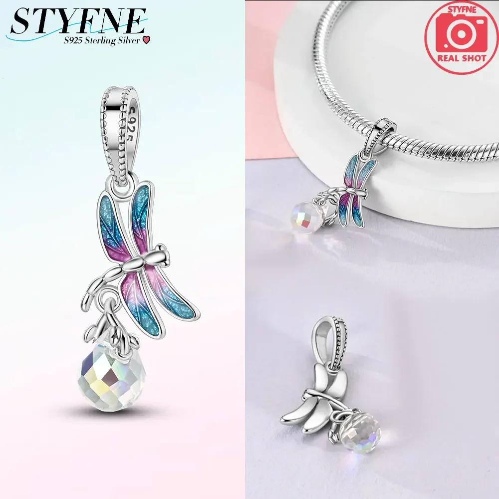 New Copper Blue Gold Butterfly Dangle Charm Fits Original Bracelet Necklace Spring Series Fine Jewelry