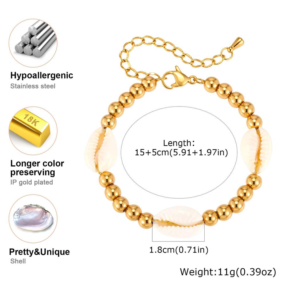 New Style Boho Shell Bracelet for Women, Stainless Steel Beads Chain Bracelets, Summer Beach Elegant Jewelry Gift To Her