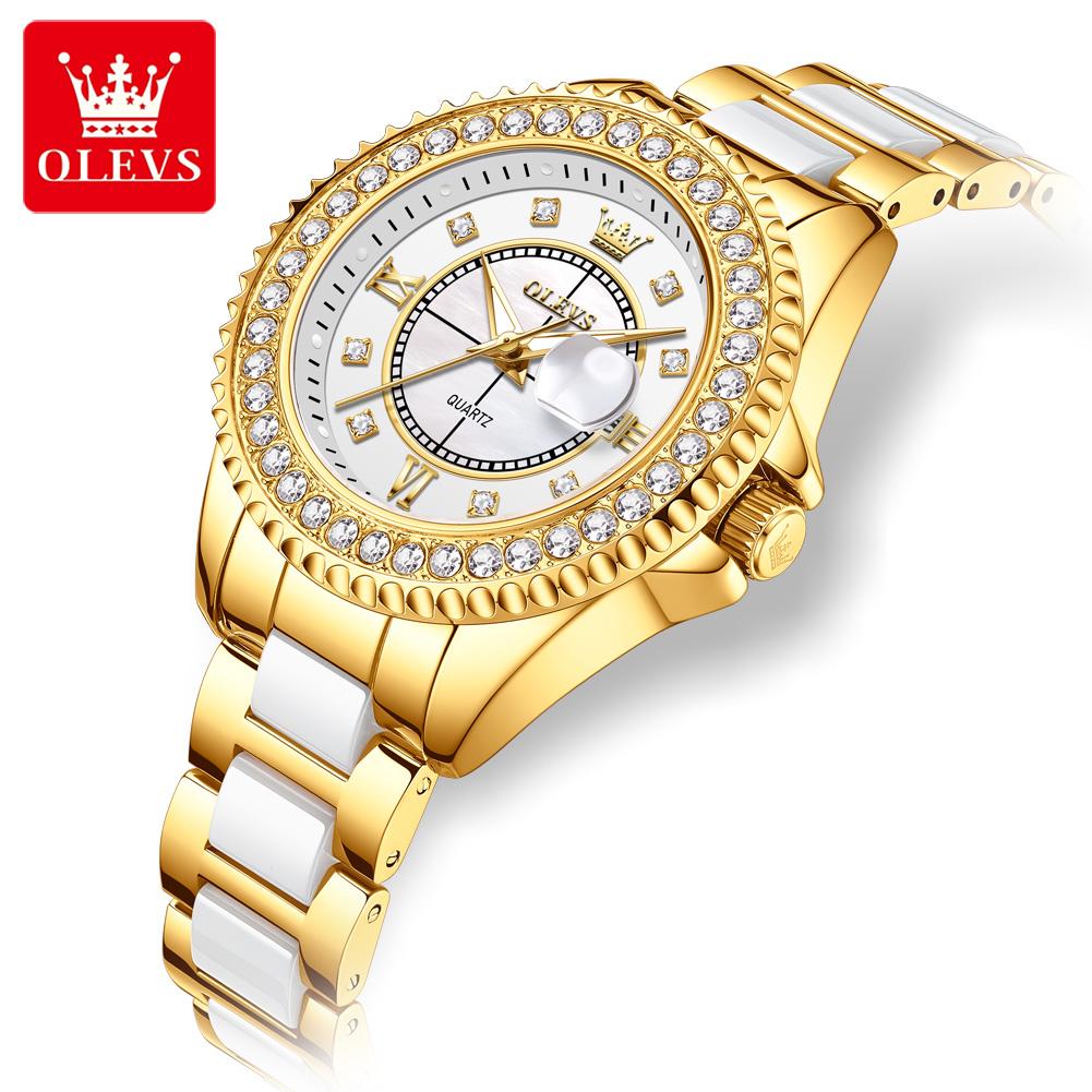 OLEVS 3685 New Quartz Watch for Women Luminous Waterproof Calendar Diamond Bezel Original Fashion Dress Ladies Wristwatch