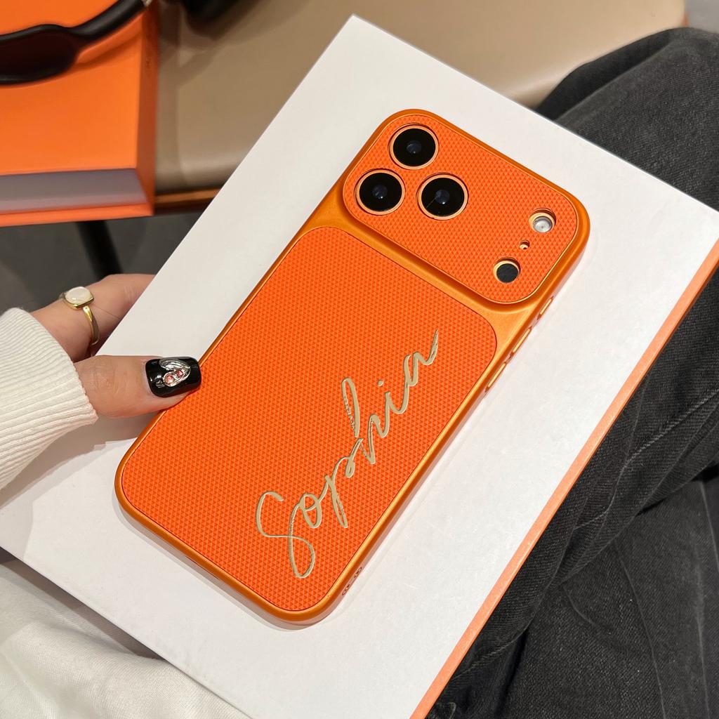 Personalized Signature Name Letters Football Texture Faux Leather Phone Case Compatible With IPhone 17 Pro Max
