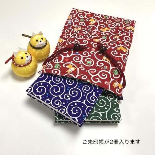 Kyosuke Made Japan Goshuincho Case Bag Pouch Cotton 100 Approximately 26.518cm Engi-ya Shiba Inu Green Japanese Pattern Shiba-chan Good Luck Large