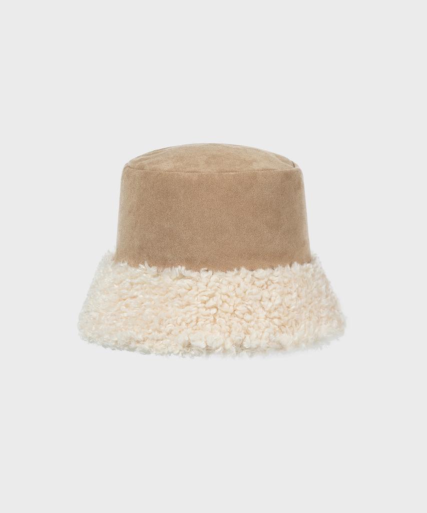 FALLETT Reversible Shearling Bucket Hat Beige