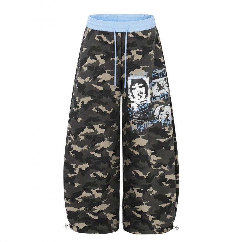 American retro camouflage printed wide-leg pants women's loose mopping scimitar pants street hipster casual pants spring and autumn