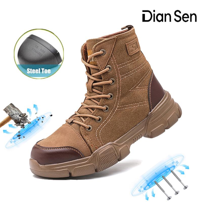 Men Steel Toe Work Boots Anti-Smash Anti-Puncture Safety Shoes Non-slip High Top Shoes All-Season Casual Hiking Footwear