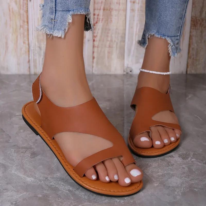 

Распродажа модной женской обуви 2024 года, летние однотонные простые женские римские сандалии, легкие дышащие повседневные сандалии Sandalias De Mujer 43 коричневый