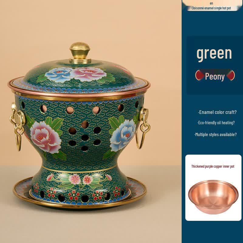 GOWKE Cloisonné Enamel Copper Alcohol Hot Pot