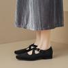 Fashion Sharp Pointed Pumps Women's Thick Heel Velvet Material Cross Buckle Strap Flats Retro Shallow Mouth Mary Jane Shoes Women