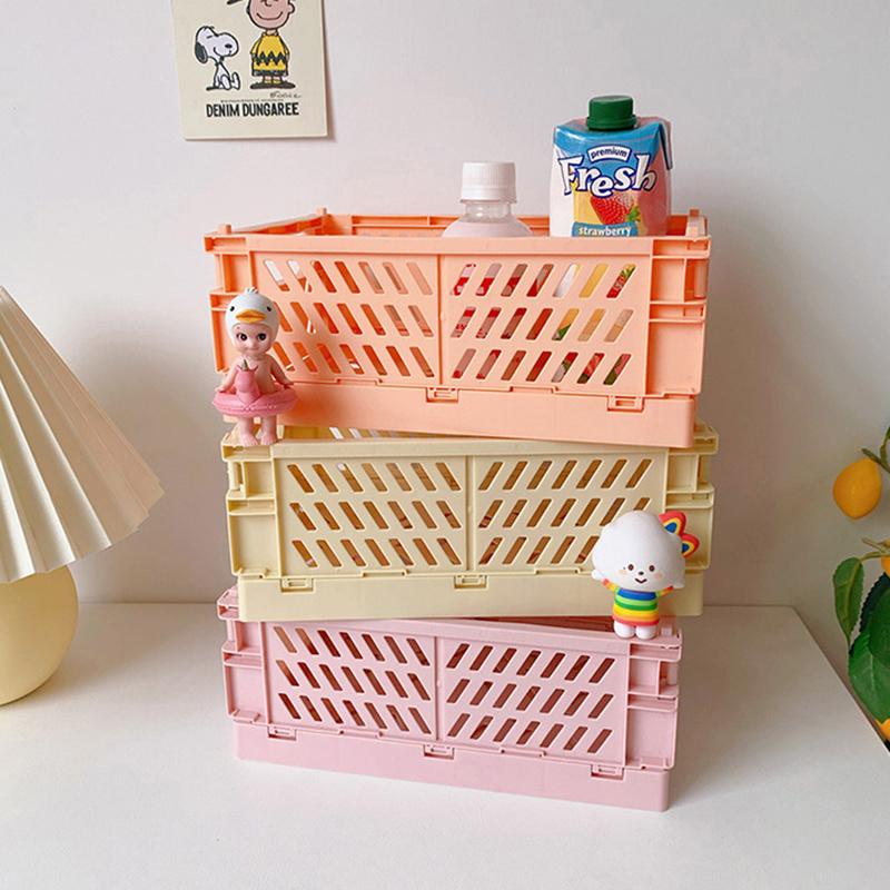 Mini Plastic Storage Box Collapsible Storage Container Desktop Cosmetic Basket