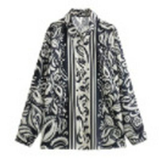 9823 - Women s European & American Style Lapel Long-Sleeve Printed Shirt Small