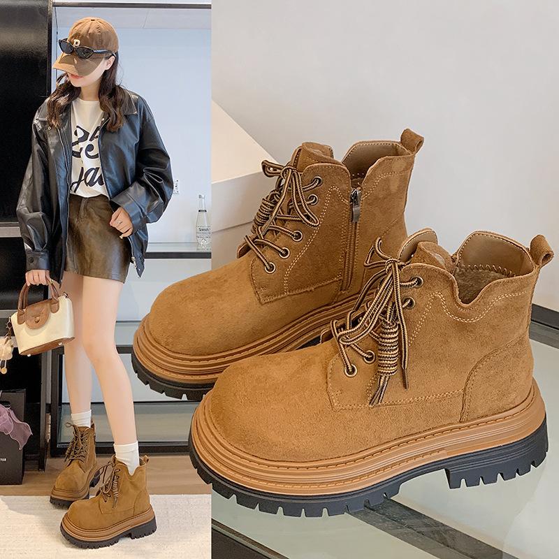 Vintage thick-soled lace-up Martin boots women's 2025 autumn new fashion tooling rhubarb boots Maillard short boots