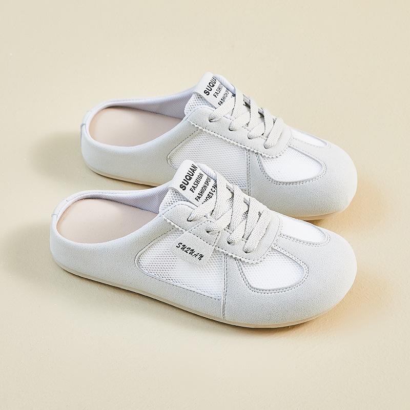 Summer Half Tray White Shoes New Korean Version Ins Female Students Mesh Breathable Height Increase Casual Board Shoes K3903