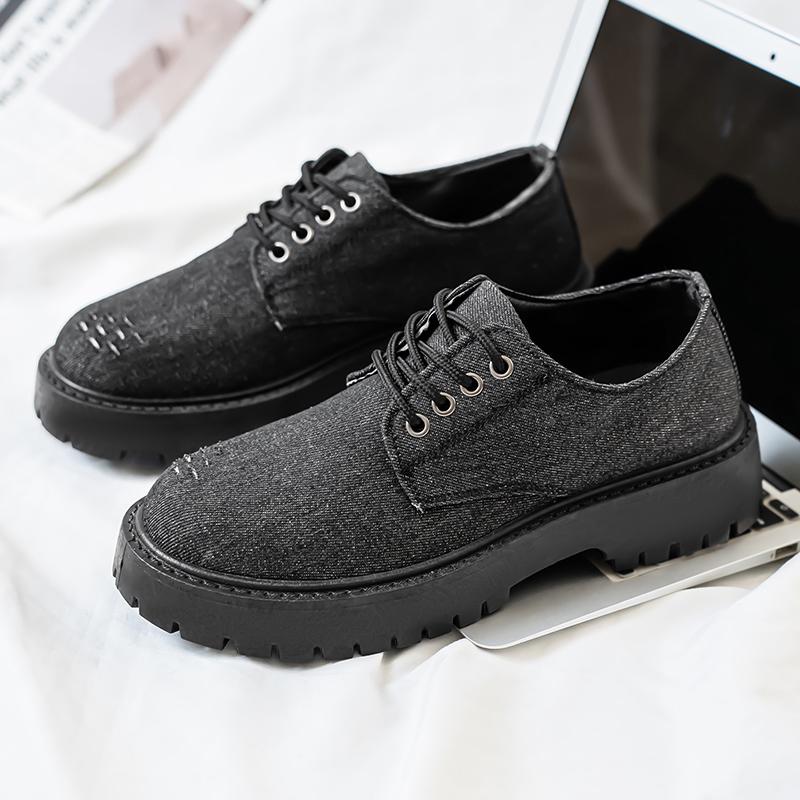 Fashion Men Comfortable Black Canvas Shoes Lace Up Thick Soled Designer Shoe Ideal Choice for Casual Leather Casual Shoes Street Styling