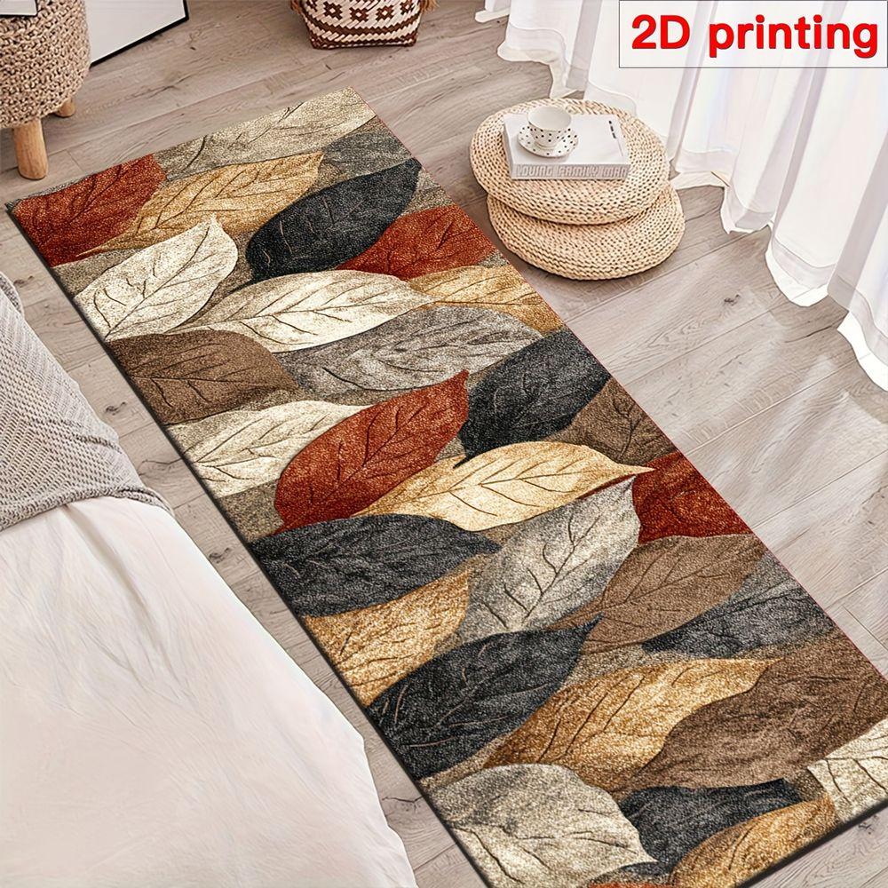 VIKAMA Country Style Multi-Colored Leaf Pattern Carpet - 2D Print Easy To Clean - For Corridor, Hallway, Kitchen Floor Mat Decor