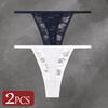 FINETOO 2 Stück/Set Damenunterwäsche Spitze Durchsichtige Unterhosen Sexy Atmungsaktiv Ausgeschnitten G-String Tanga Damen Niedrige Taille Sexy Dessous