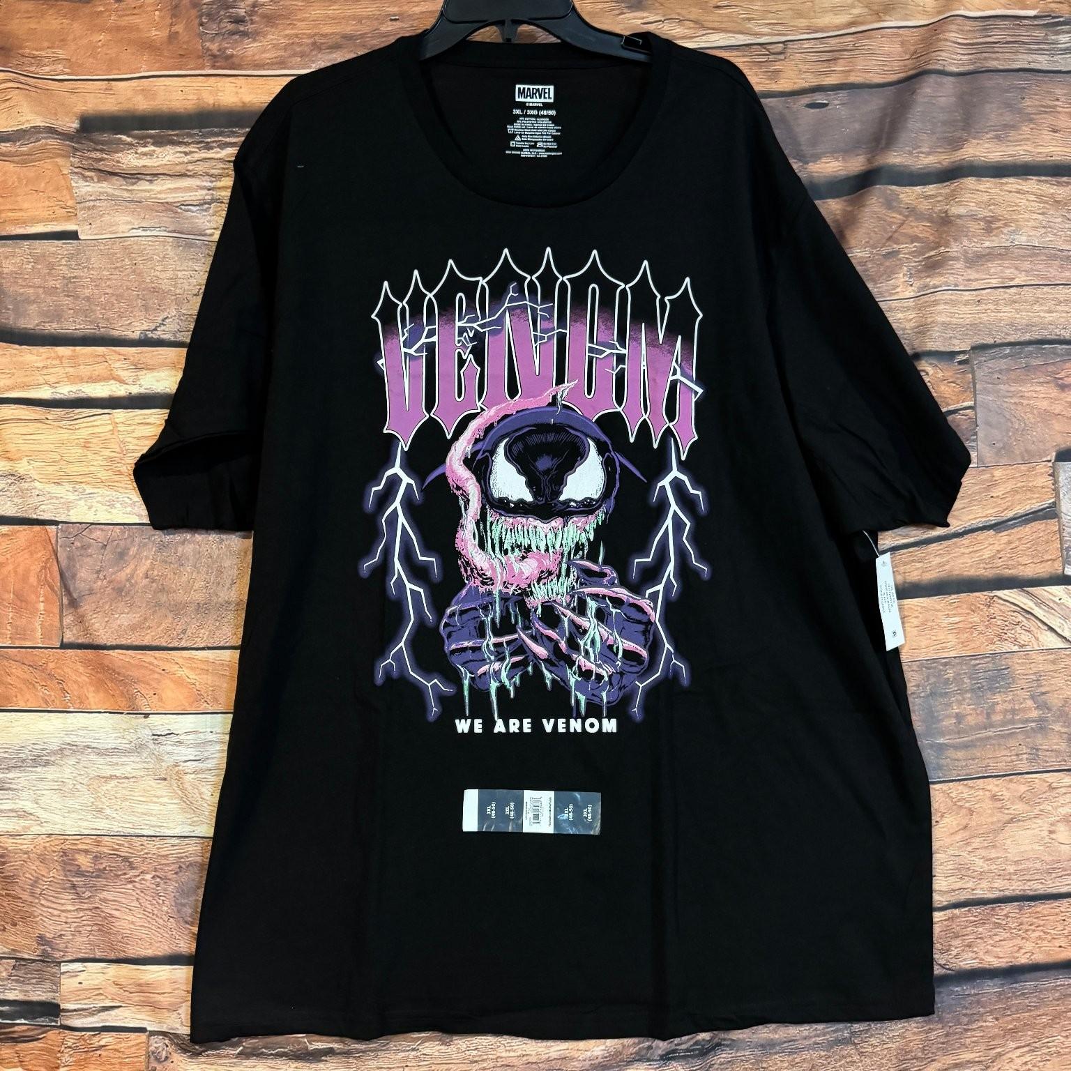 MARVEL Venom Men s 3XL Black Graphic Crew Neck Cotton Polyester Unisex T-Shirt S