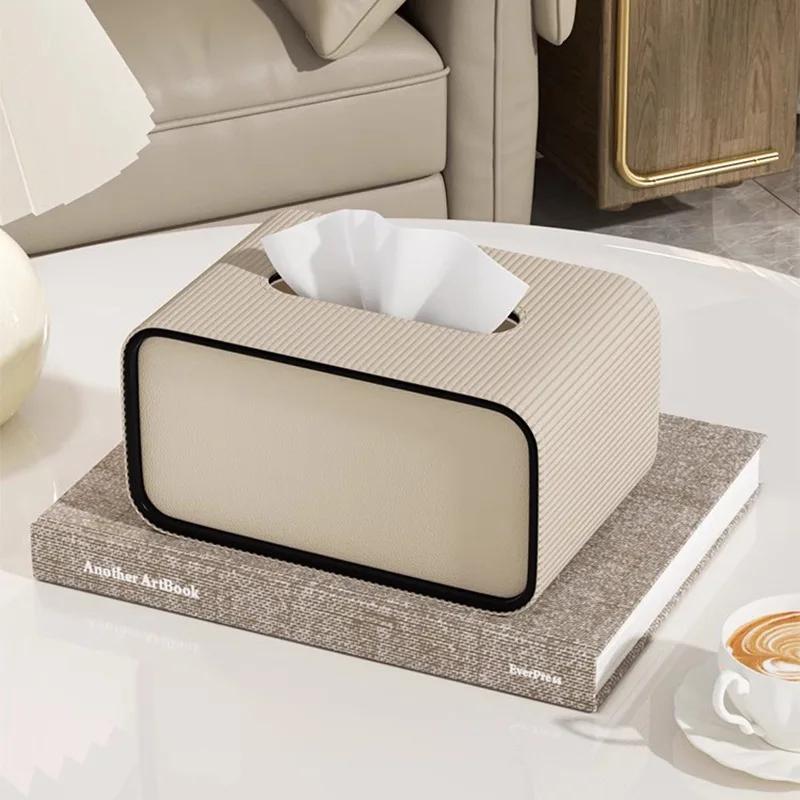 High-End Leather Paper Box Light Luxury Tissue Box Bathroom Living Room Bedroom Desktop Creative Oval Napkin Storage Box