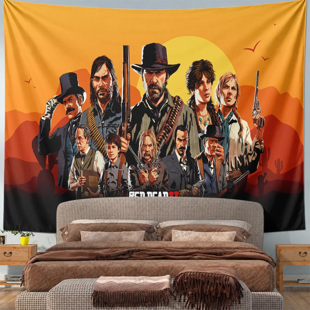 Western Game Characters Sunset Scenery Patterned tapestry for bedroom and living room home decor sofas