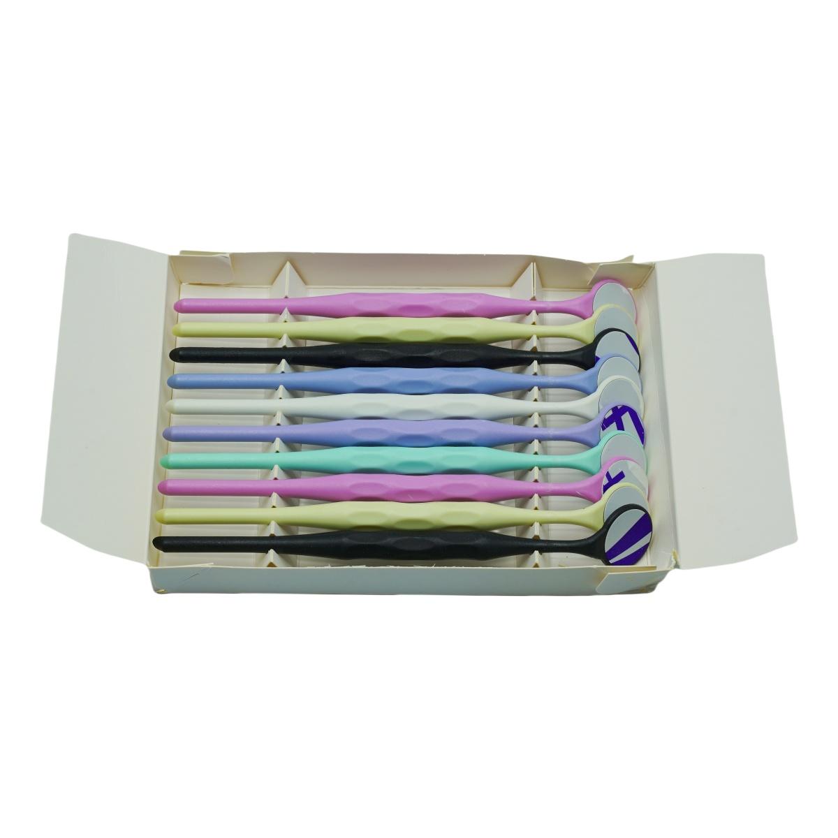 

10 шт./коробка Стоматологическое двухстороннее ротовое зеркало Защита от запотевания Не искажающее Многоцветное зеркало для осмотра полости рта Для стоматологической клиники