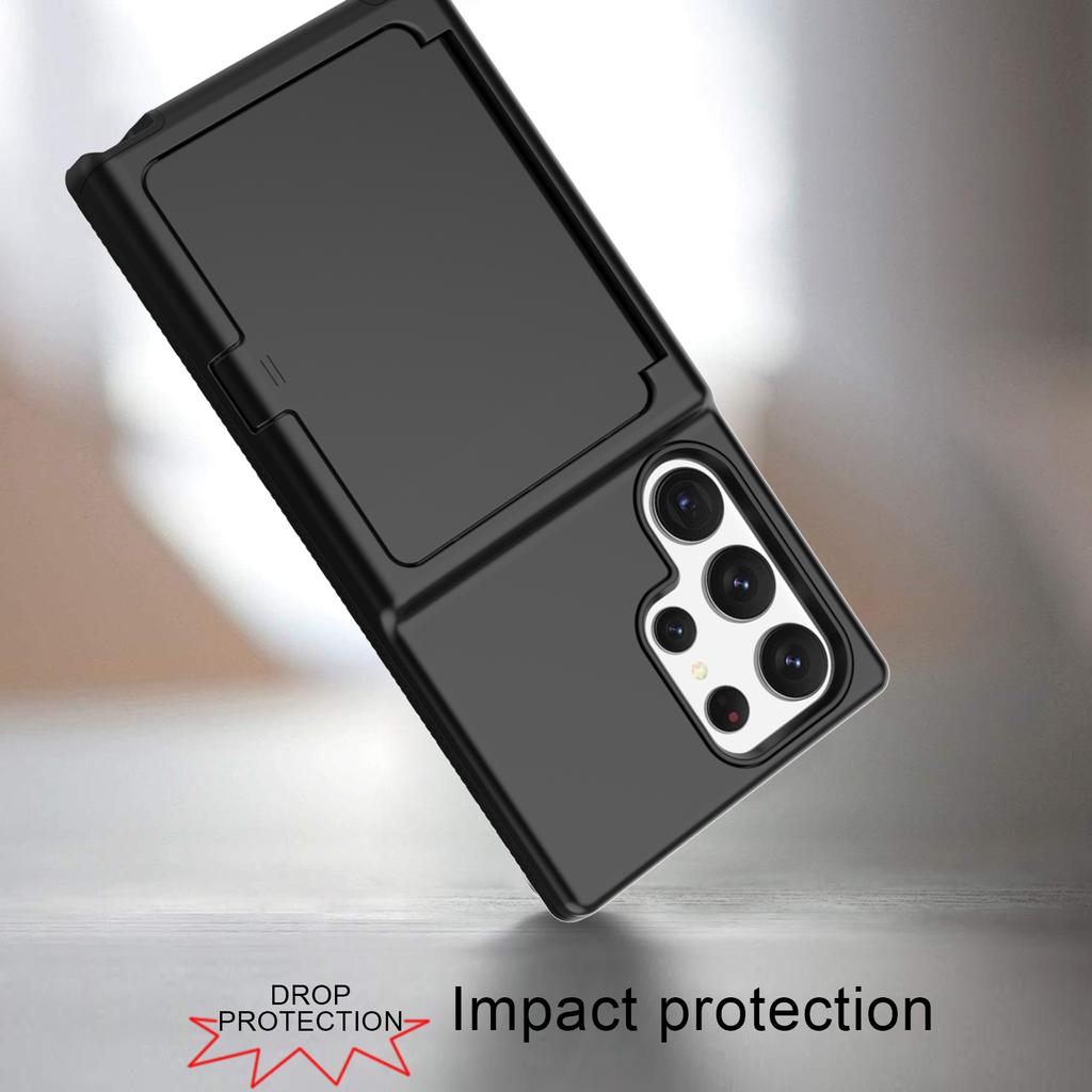 For Samsung Galaxy S23 Ultra Cardcase Series PC+TPU Phone Case Mirror Design Card Slots Kickstand Thickened Cover