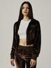 Kitty Pottery Symbol Hotfix Velvet Hoodie Zip-Up [Brown]