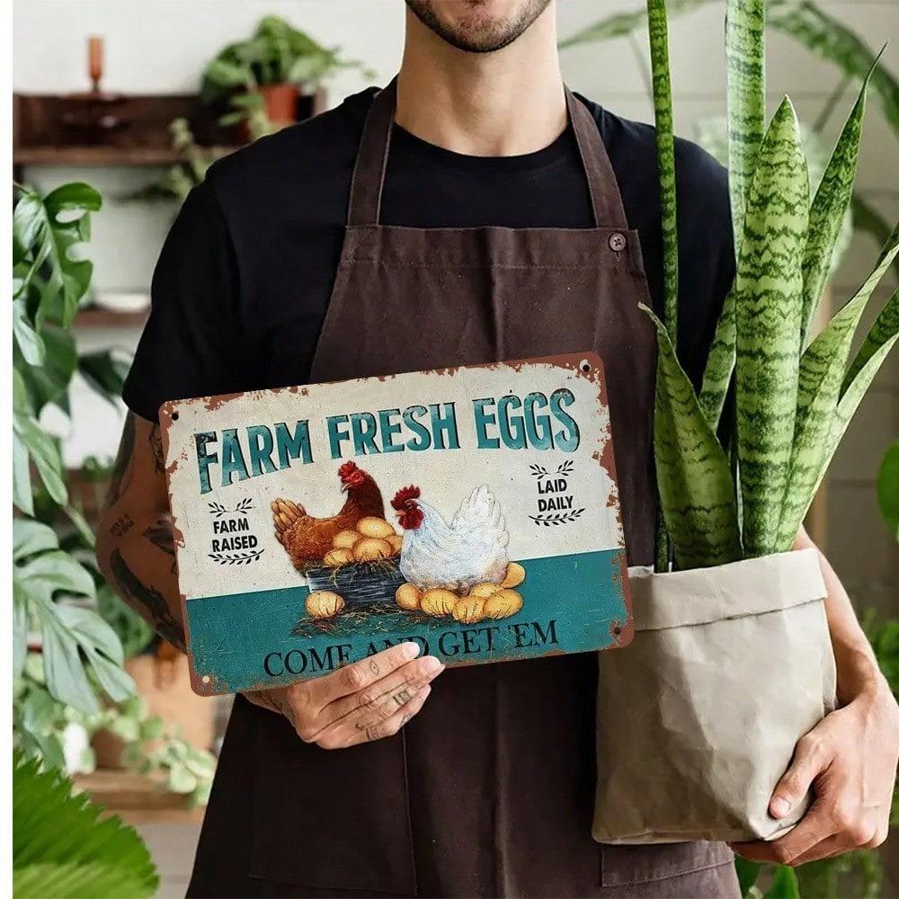 Vintage Blaszany Znak Świeże Jajka z Farmy Sztuka Ścienna 8x12 Cali Dekoracja Kuchenna Tabliczka
