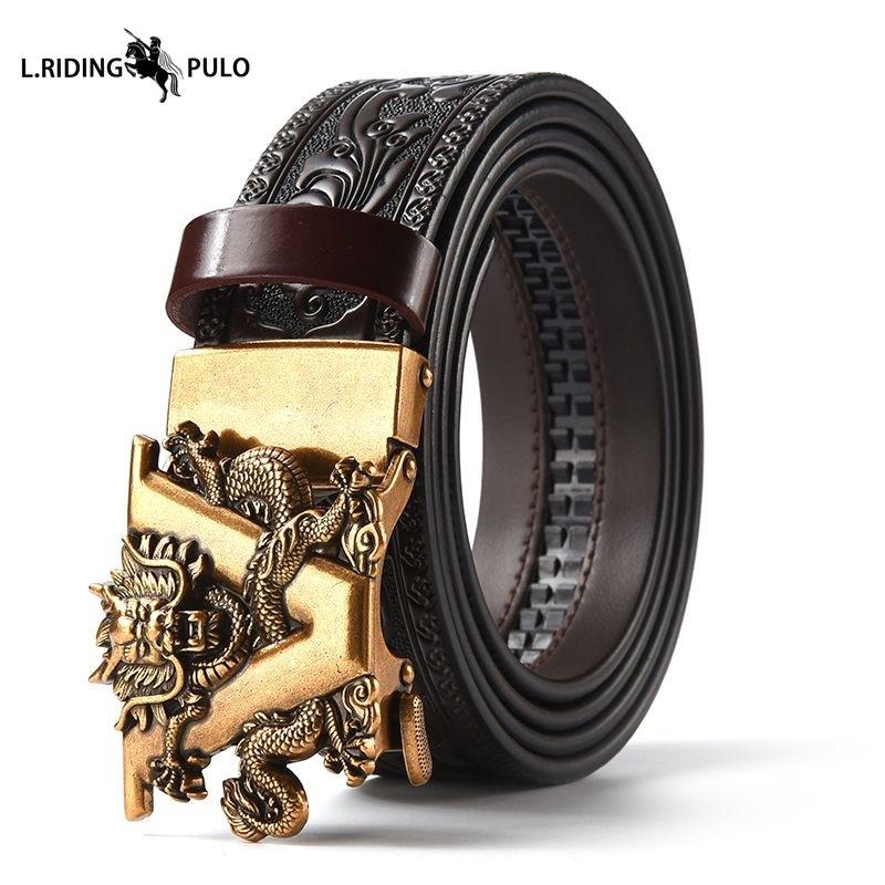 Carved Alloy Buckle Automatic Buckle Trouser Belt Genuine Leather Men's Belt Casual All-match Belt