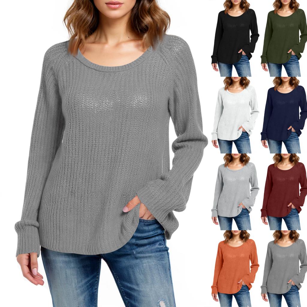Women's Fashion Loose Lazy Style Round Neck Solid Color Long Sleeve Knitted Sweater