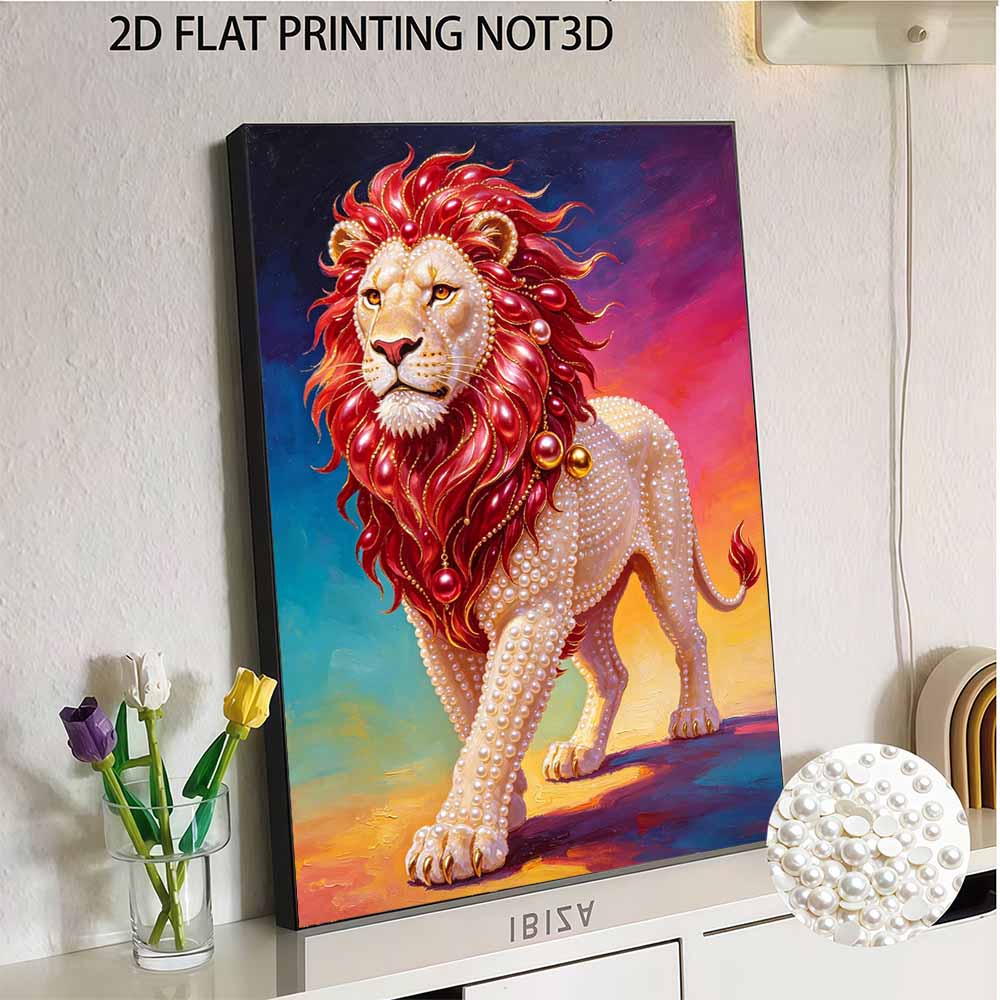 Majestic Lion Pearl Kit 5D DIY Pearl Stone Art Craft for Home Desktop Decoration Relaxing Handmade Gift