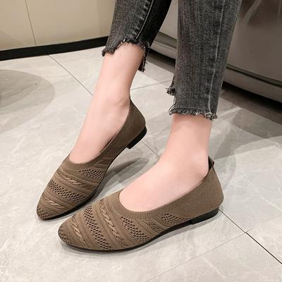 Chaussures Plates à Bout Pointu pour Femmes à la Mode Couleur Unie Tricotées Chaussures à Enfiler Décontractées Respirantes Ballerines Chaussures Plates pour Femmes Mocassins pour Femmes