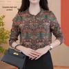 Plus Size Floral Print Long Sleeve Top for Middle-Aged & Elderly Women