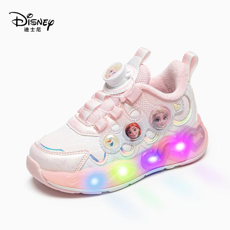 Brand Girls 2025 Winter Waterproof Leather Luminous Elsa Princess Velvet-Lined Warm Sports Shoes Size 27