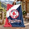 Boston Red Sox Custom Name Flannel Blanket Personalized Soft Warm Plush Throw Blanket Customized Gift for Family Friends