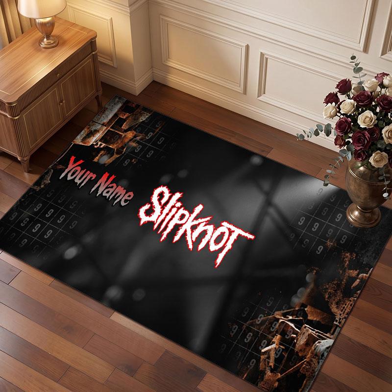 Slipknot Personalized Crystal Velvet Carpet, Customized Name Text Soft Anti‑Slip Rug for Living Room Bedroom