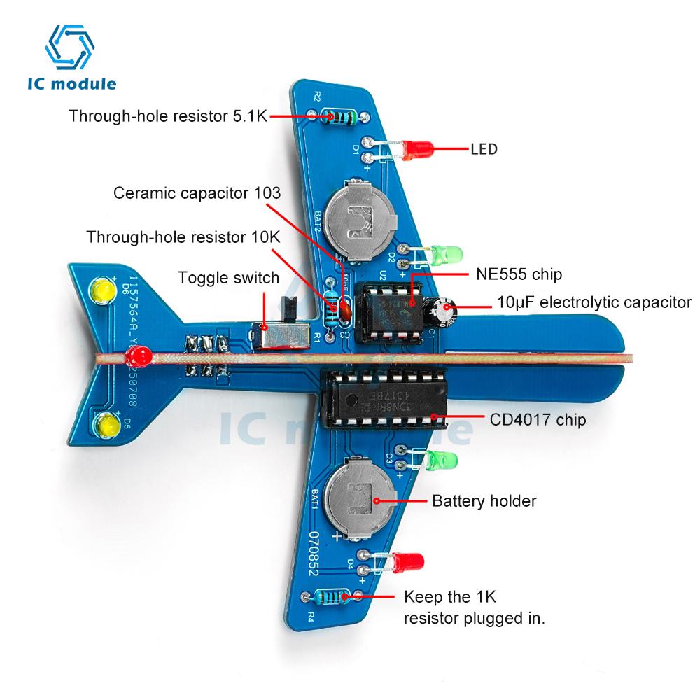 Kit Elettronico Fai da Te Luce a LED Flusso Modello di Aeroplano Kit di Saldatura Elettronica Pratica Kit di Assemblaggio Scienza Elettronica
