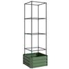 Planter with Adjustable Trellis, Flower Box, Tomato Cage, Galvanized Steel, 61 x 61 x 187 cm, Green