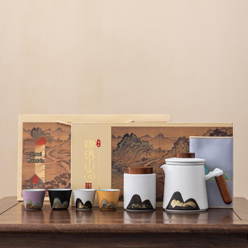 OLOEY Hand-painted Distant Mountains Ceramic Tea Set