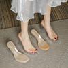 Leather Sheepskin Transparent High-heeled Sandals Women's 2025 New Waterproof Table with Crystal Heel Thick Heel Cool Slippers