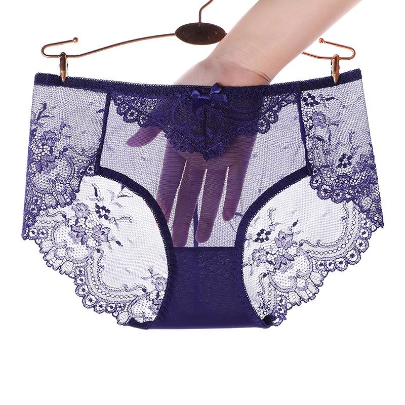 Sexiga spetsunderkläder för kvinnor i plusstorlek Lingerie Sömlösa mesh bomullstrosor med medelhög midja