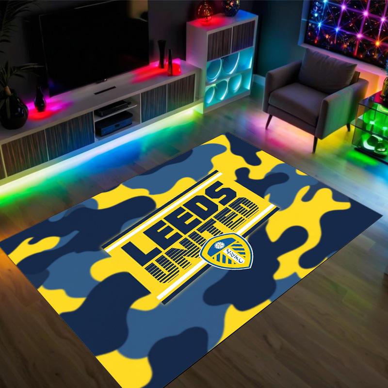 Leeds United Fußball Design Kristall Samt Teppich Gemütlich Kein?Rutschfester Teppich mit Aufdruck für Schlafzimmer Wohnzimmer Eingang