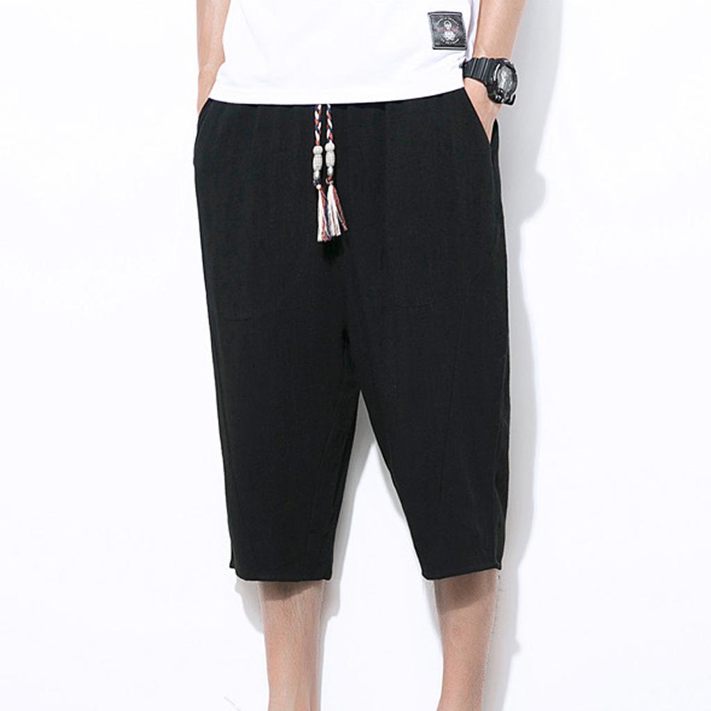 Men's Casual Color Cotton Linen Lightweight Comfortable Casual Shorts Cropped Pants