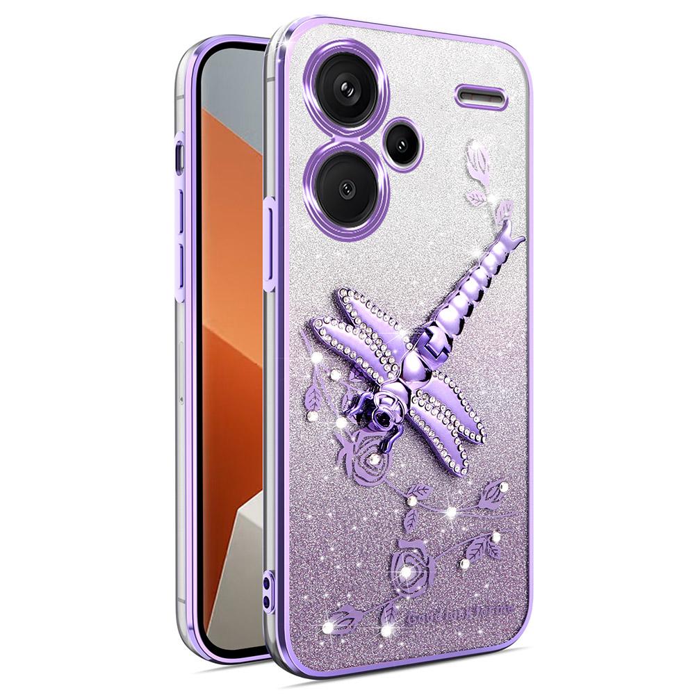 For Xiaomi Redmi Note 13 Pro+ 5G Case Dragonfly Kickstand TPU Flowers Glitter Phone Cover