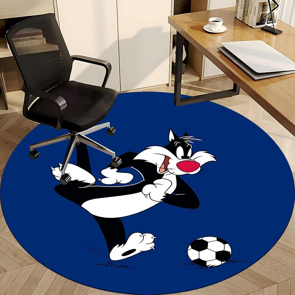 1pc Looney Tunes Sylvester Cat Office Round Area Rug, Under Office Chairs Bedroom Living Room Home Decor a1022330