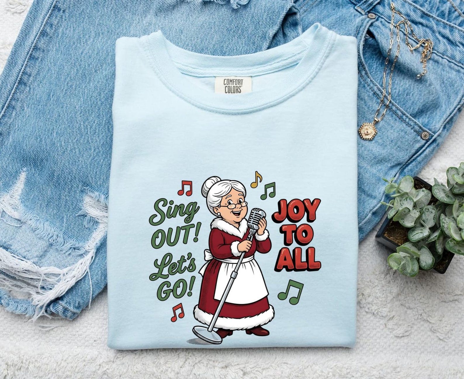 Mrs Claus Shirt Christmas Songs Gift Women Cartoon Tee Santa Wife T-Shirt Xmas Fan Holiday Tshirt Melody Graphic Vintage Microphone Tshirt 3XL