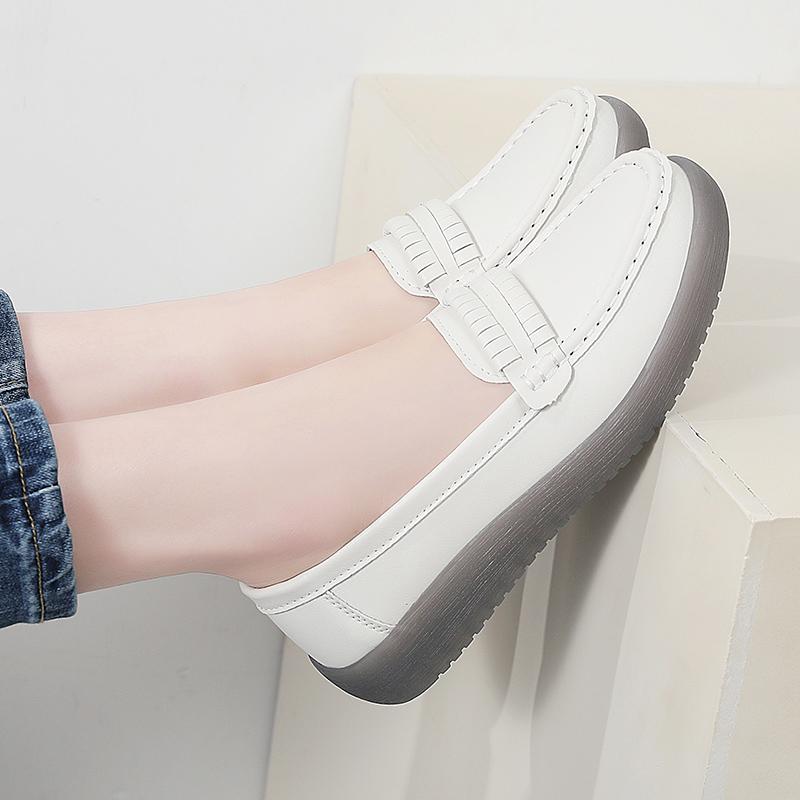 Women Black Moccasins Driving Shoes Flats Casual Nurse Shoes Loafers Simple Soft White Office Shoes Large Size