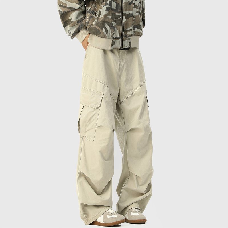 51 Hip-hop Design Vintage Pleat Cargo Wide-leg Pants Men's American Niche Loose Straight Casual Trousers