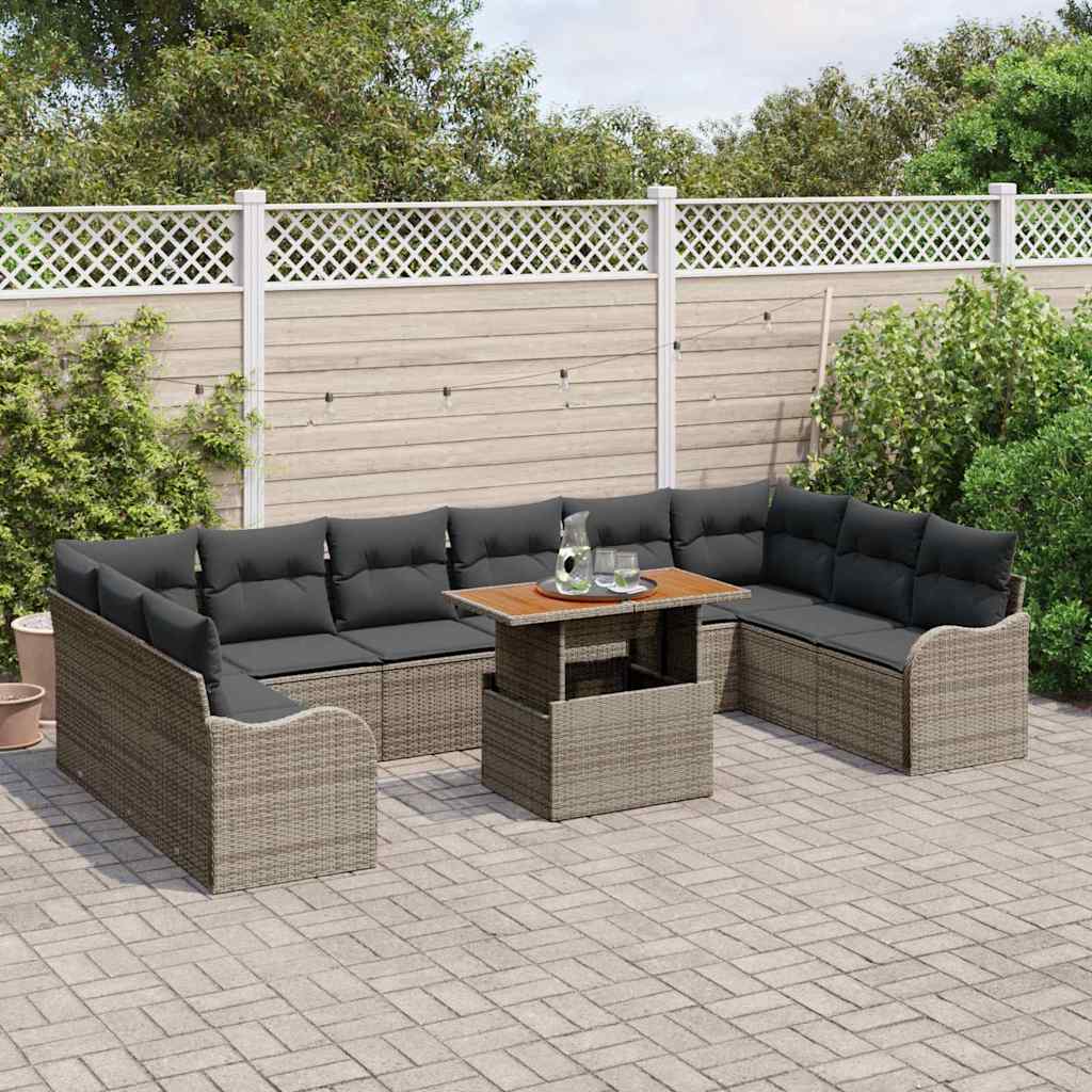 Garden Sofa Set with Storage 11 Pcs Grey Poly Rattan