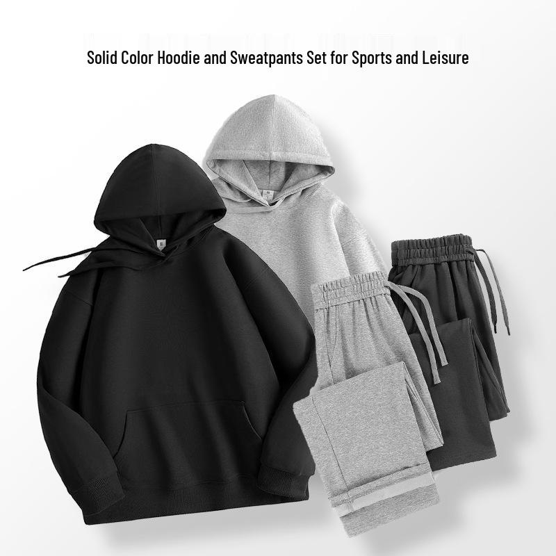 2025 Women's Autumn/Winter Hooded Sweatshirt & Flat Hem Sweatpants Set - Trendy American Brand Loose Fit, 300g Weight.