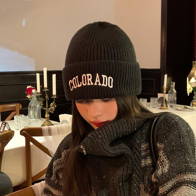 Womens Trendy Knit Beanie Winter Alphabet Patch Warm Casual Fits Sizes All